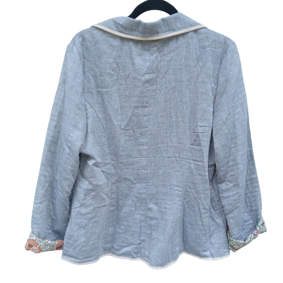 Nick & Mo Women's Light Blue Blazer Cream Trim Floral Lining Size XL - Picture 2 of 8